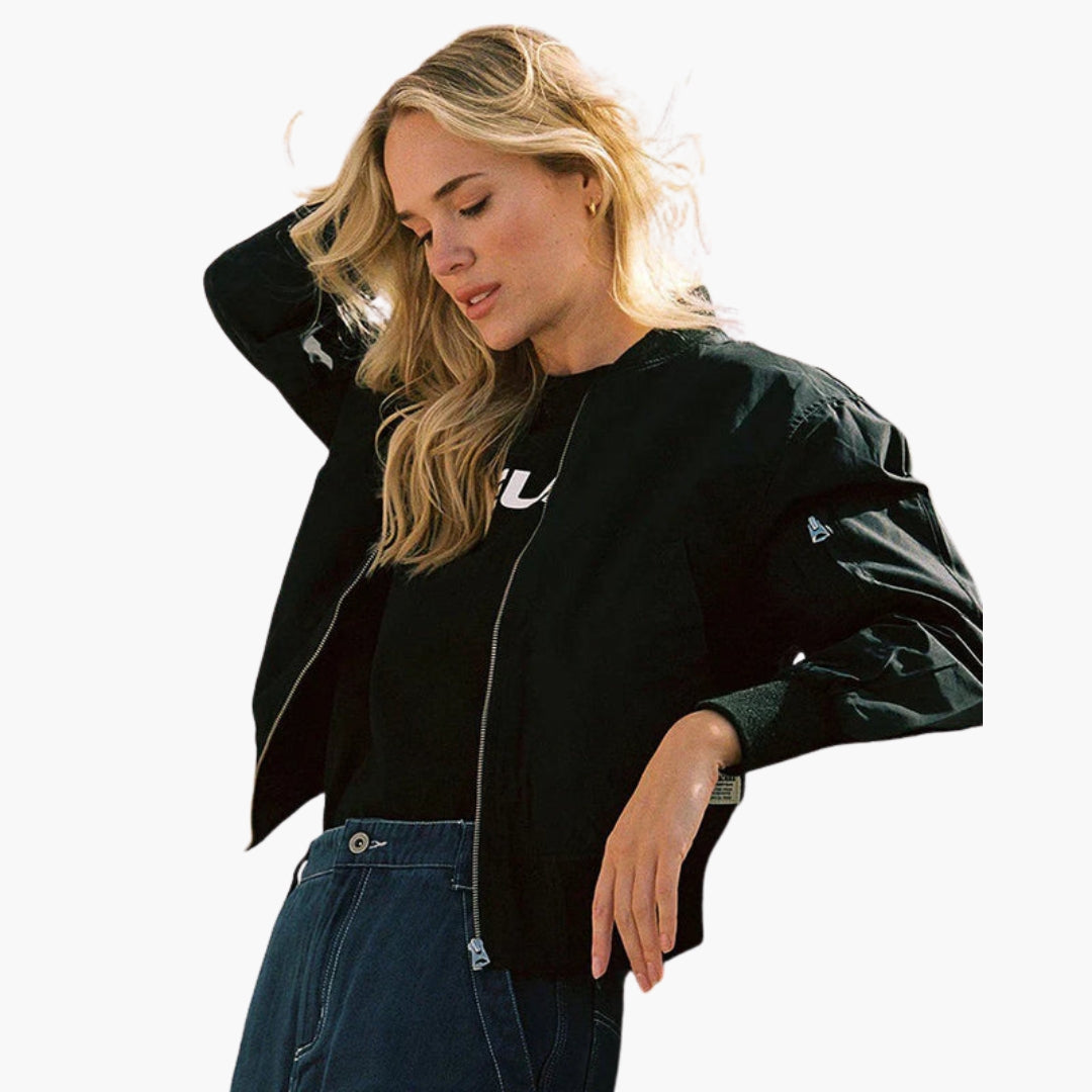 Blouson bomber femme avec finitions côtelées