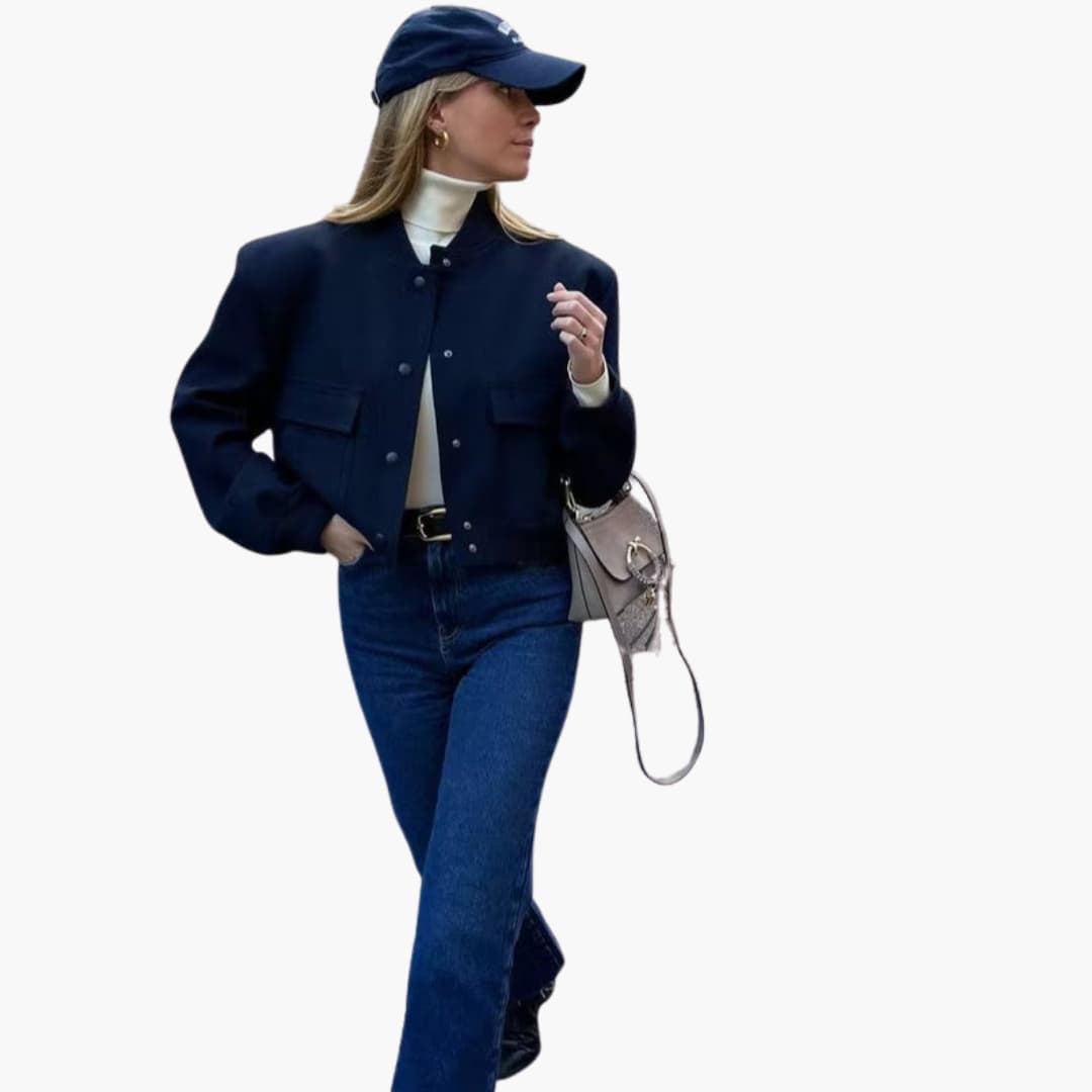 Dame bomberjakke i fløjl med lynlåslukning