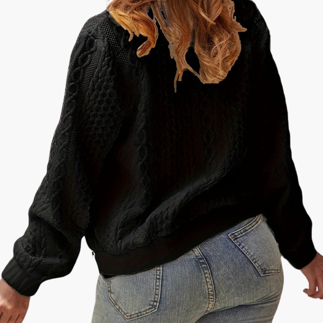 Textured women's bomber jacket with stand-up collar and zip closure