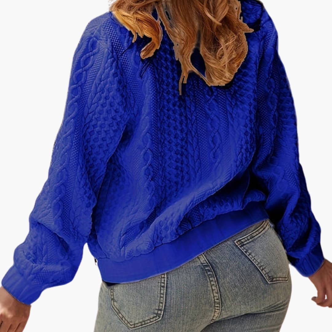 Textured women's bomber jacket with stand-up collar and zip closure