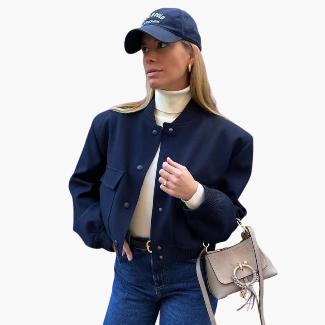Bomber donna con zip, struttura regolare e superficie tinta unita
