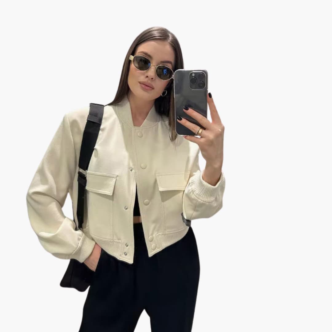 Bomber donna con zip, struttura regolare e superficie tinta unita