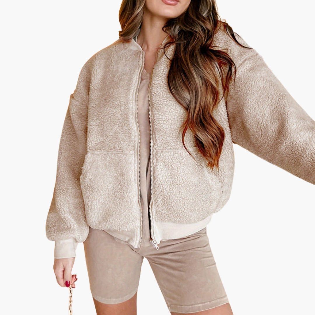 Blusão bomber polar feminino com fecho de correr