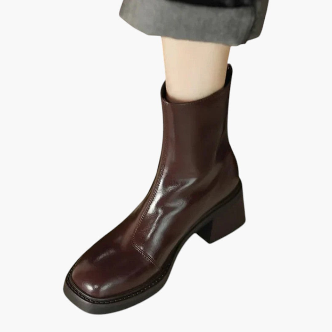 Bottes Cheville Femme avec Bout Carré et Talon Bloc