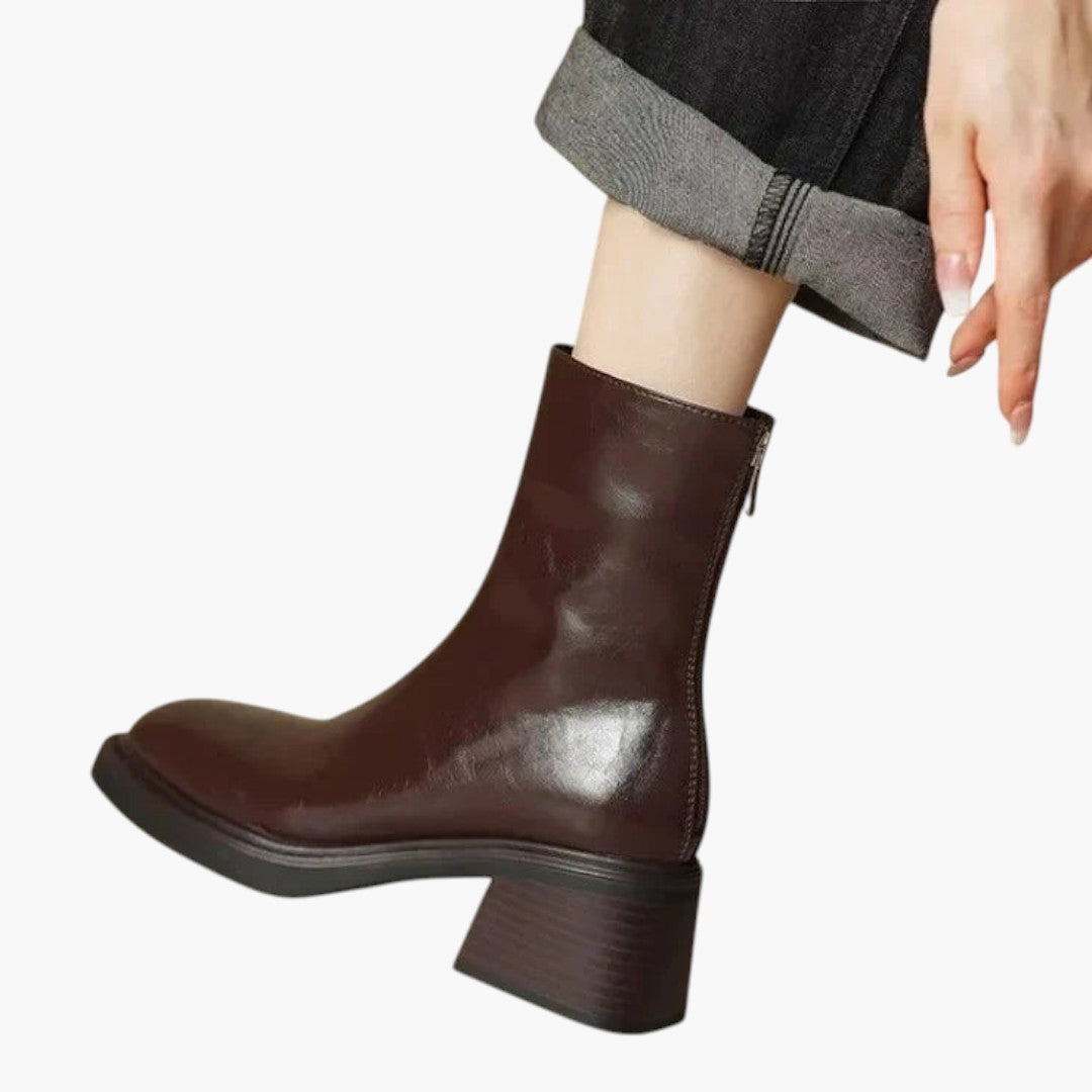 Bottes Cheville Femme avec Bout Carré et Talon Bloc