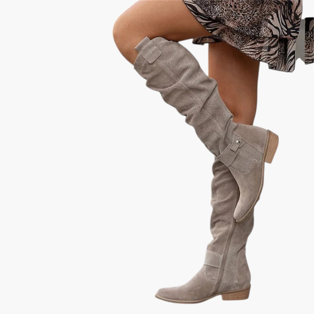 Bottes Femme Hautes avec Tige Perforée et Fermeture Zippée