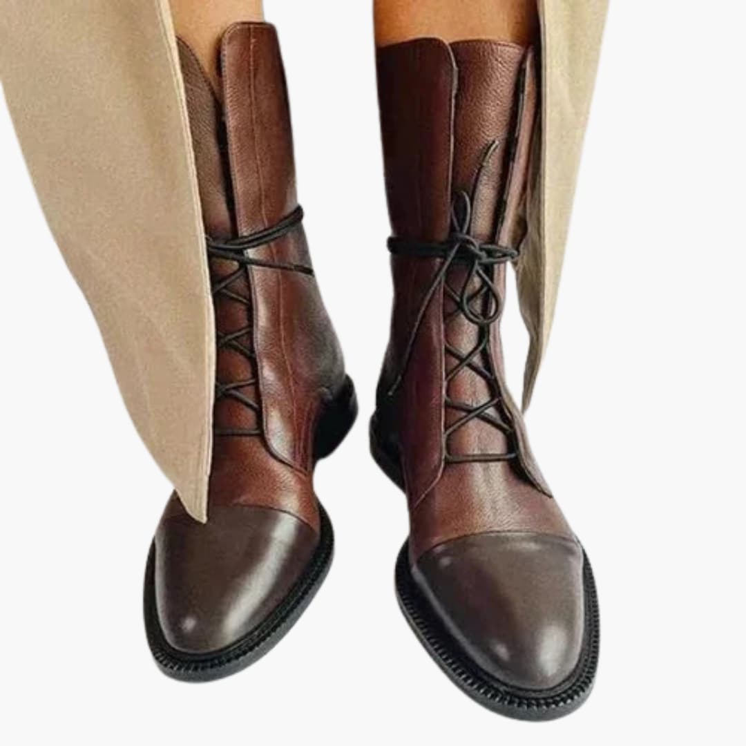 Women's lace-up boots with round toe and low heel