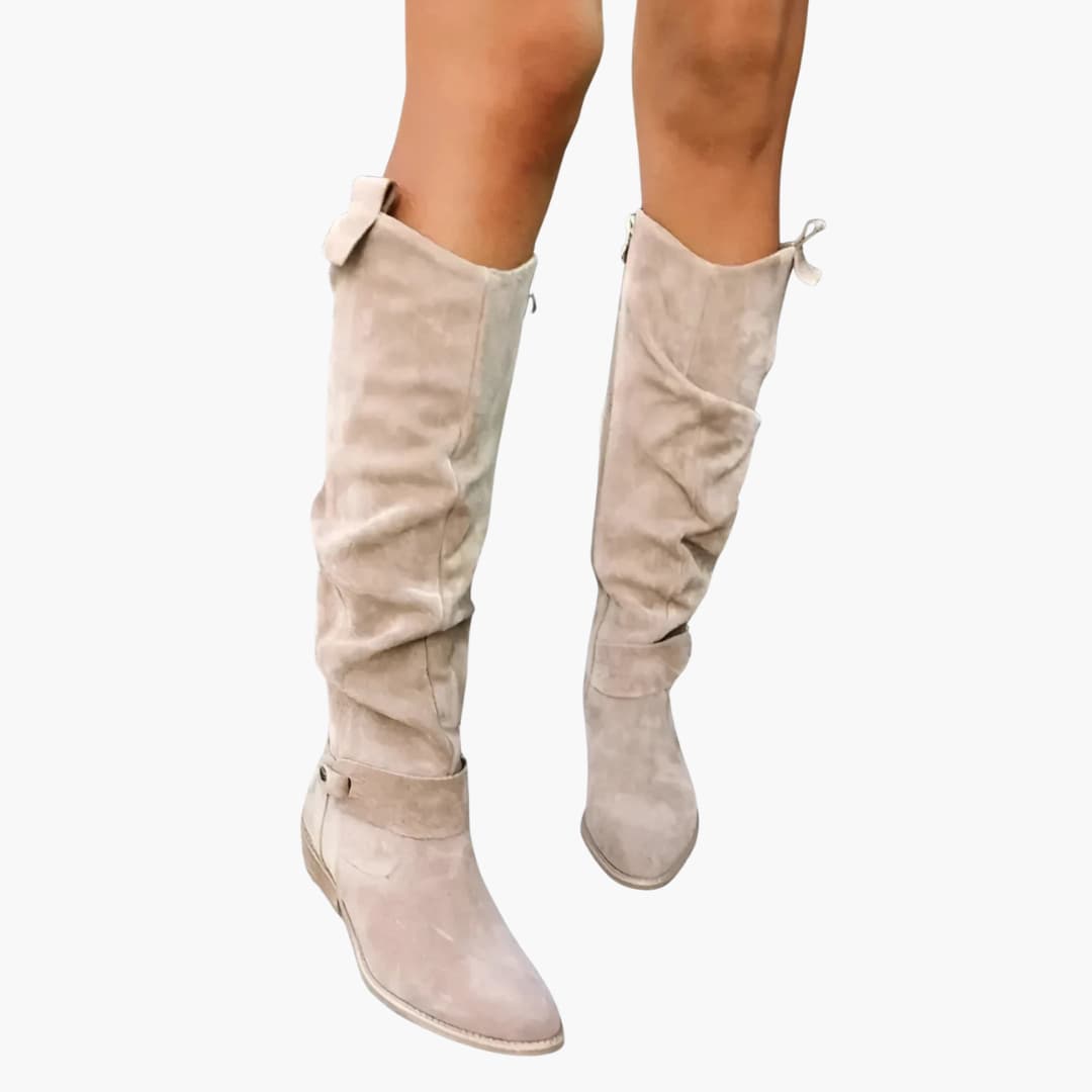 Bottes hautes pour femmes avec fermeture éclair latérale et talon bas