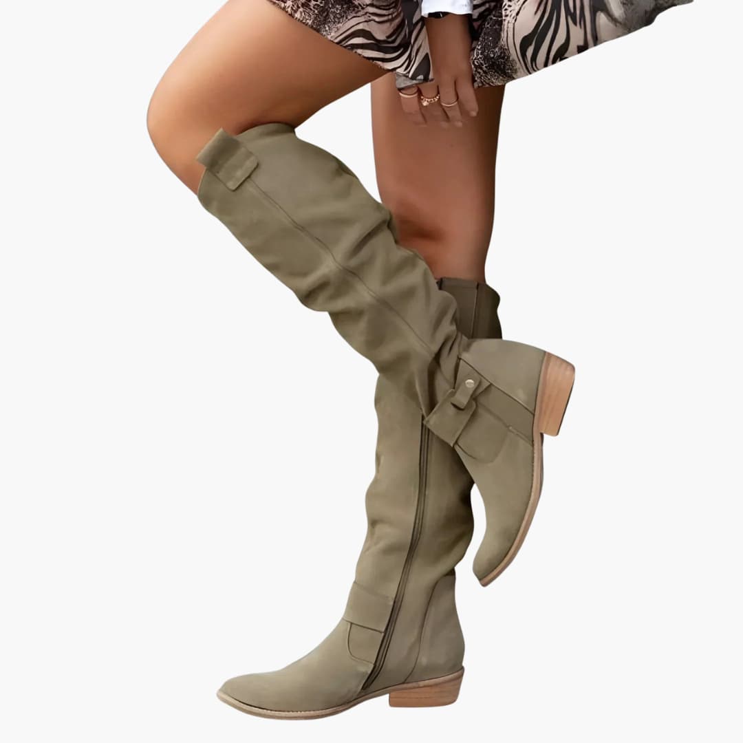 Bottes hautes pour femmes avec fermeture éclair latérale et talon bas