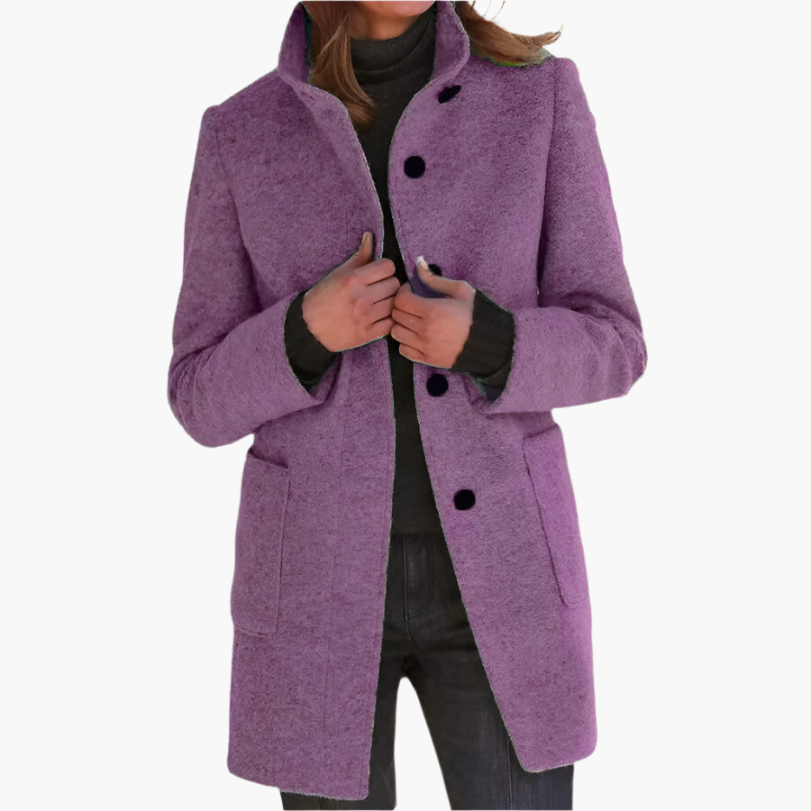 Manteau Femme à Col Montant et Grandes Poches