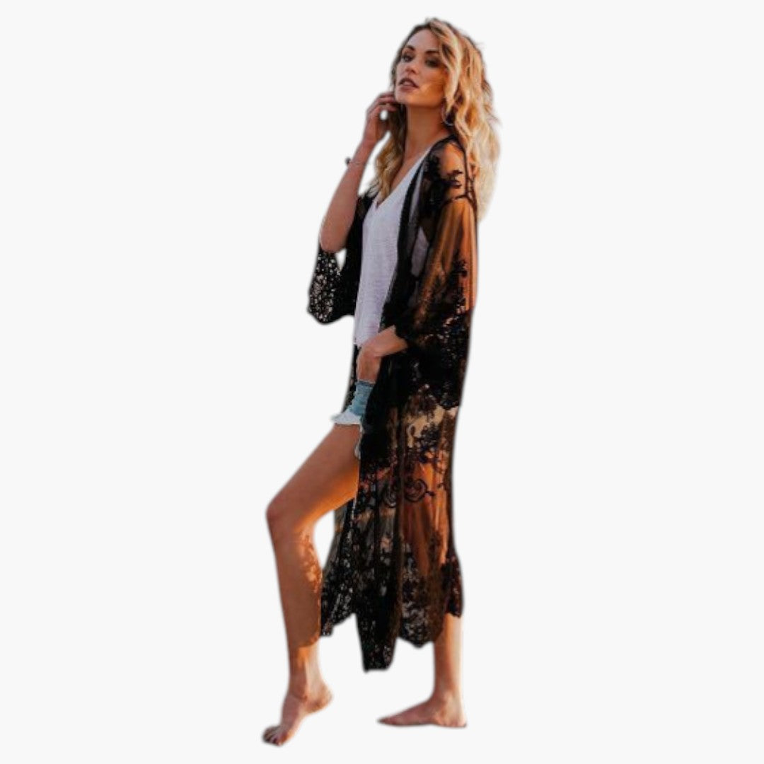 Women's lace swimsuit cover-up with front opening