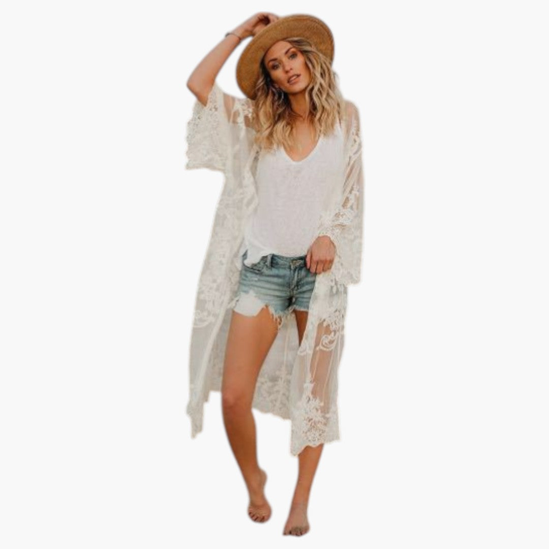 Women's lace swimsuit cover-up with front opening