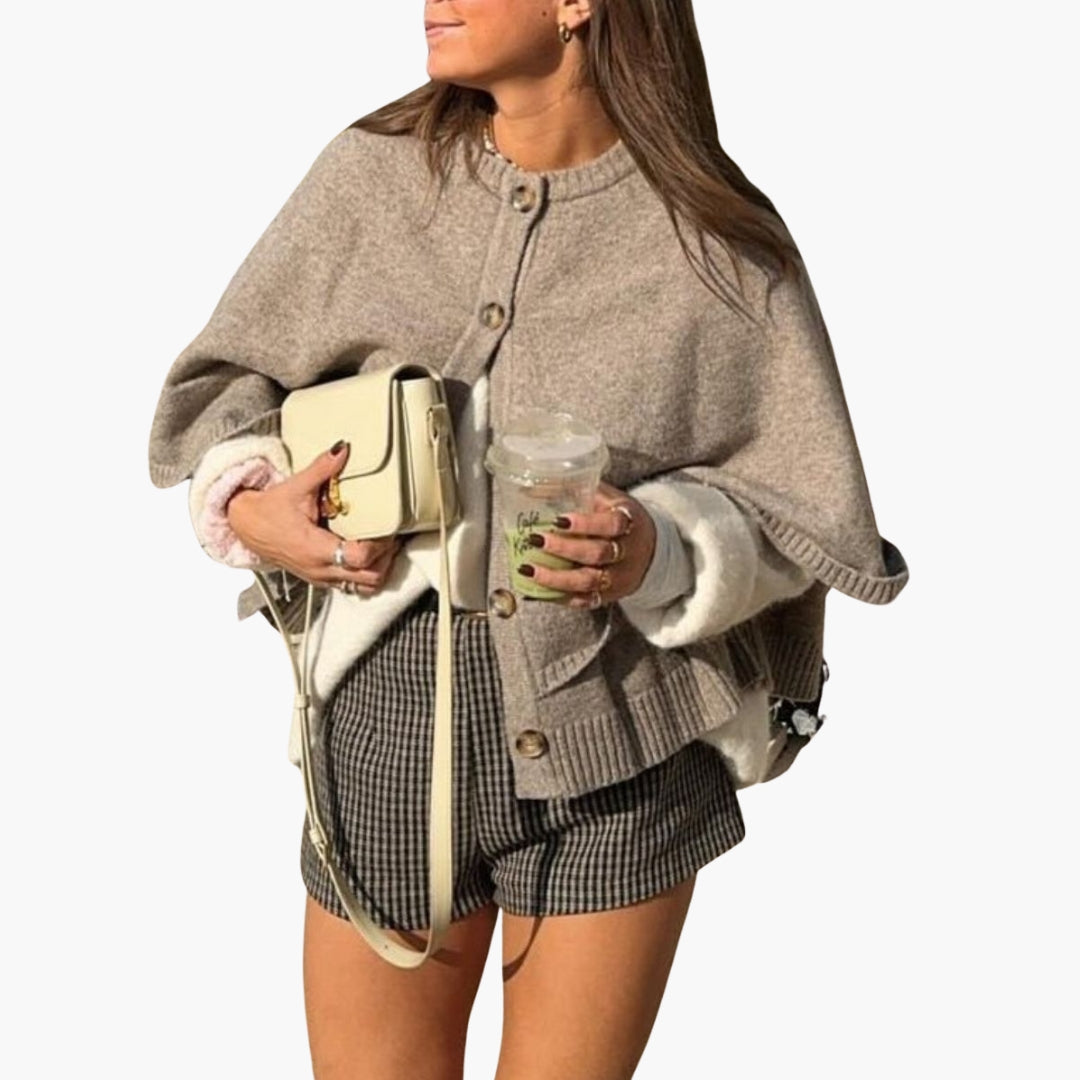 Cape Cardigan Femme Maille avec Boutons