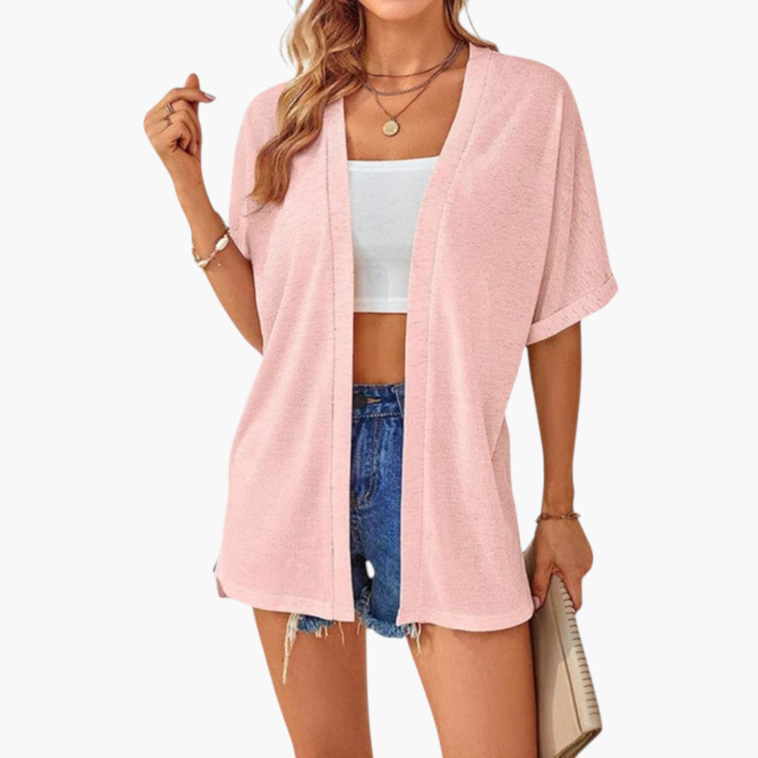 Cardigan Femme a Devant Ouvert et Manches Courtes