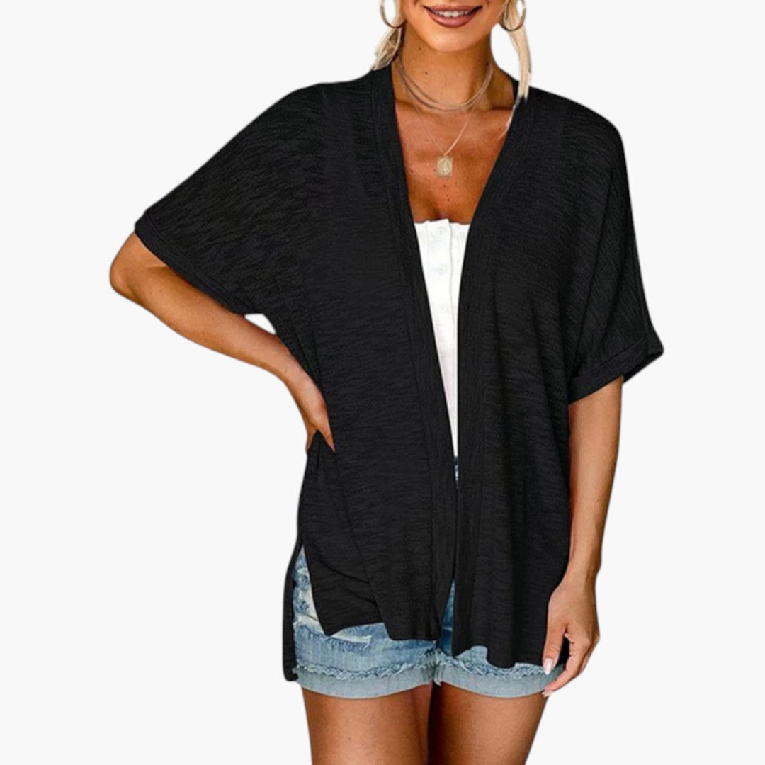 Cardigan Femme a Devant Ouvert et Manches Courtes