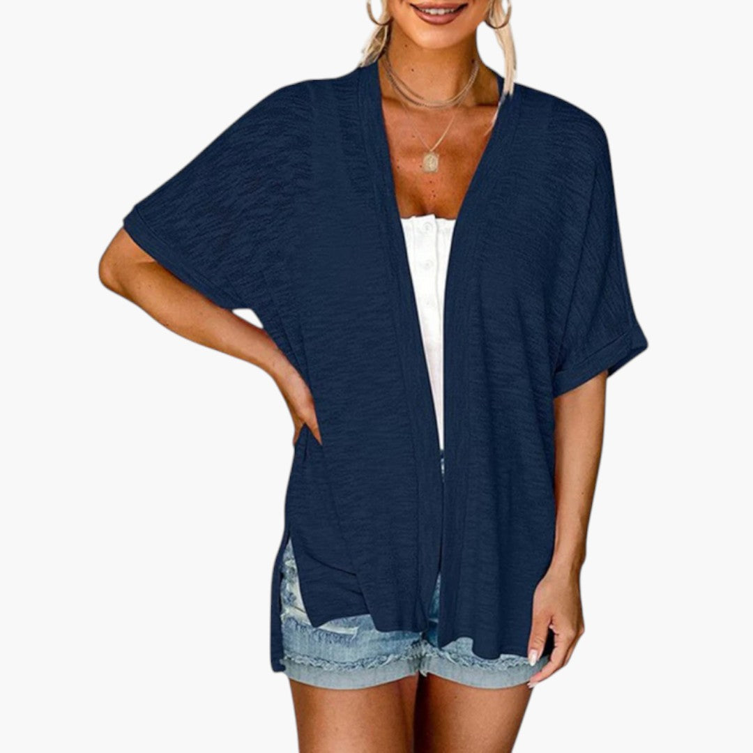 Cardigan Femme a Devant Ouvert et Manches Courtes