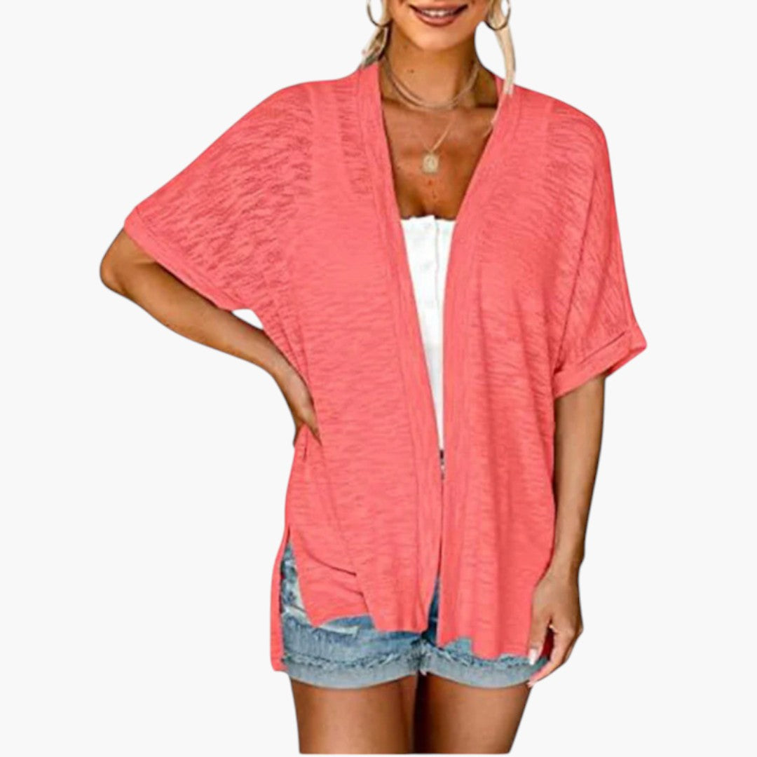Cardigan Femme a Devant Ouvert et Manches Courtes