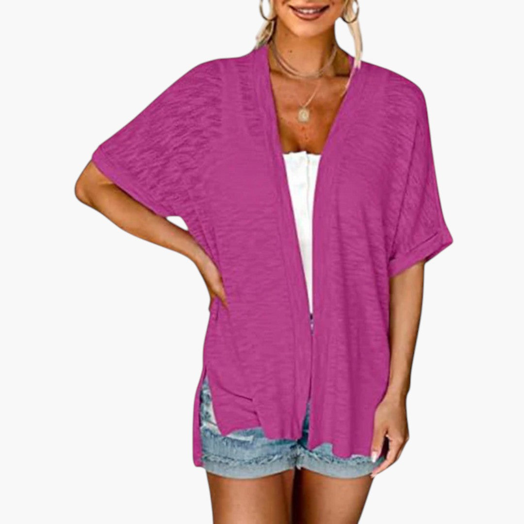Cardigan Femme a Devant Ouvert et Manches Courtes