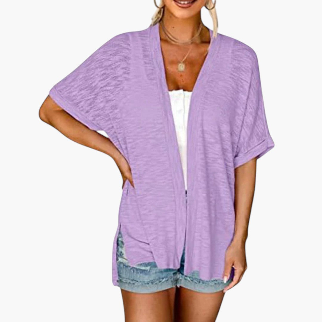 Cardigan Femme a Devant Ouvert et Manches Courtes