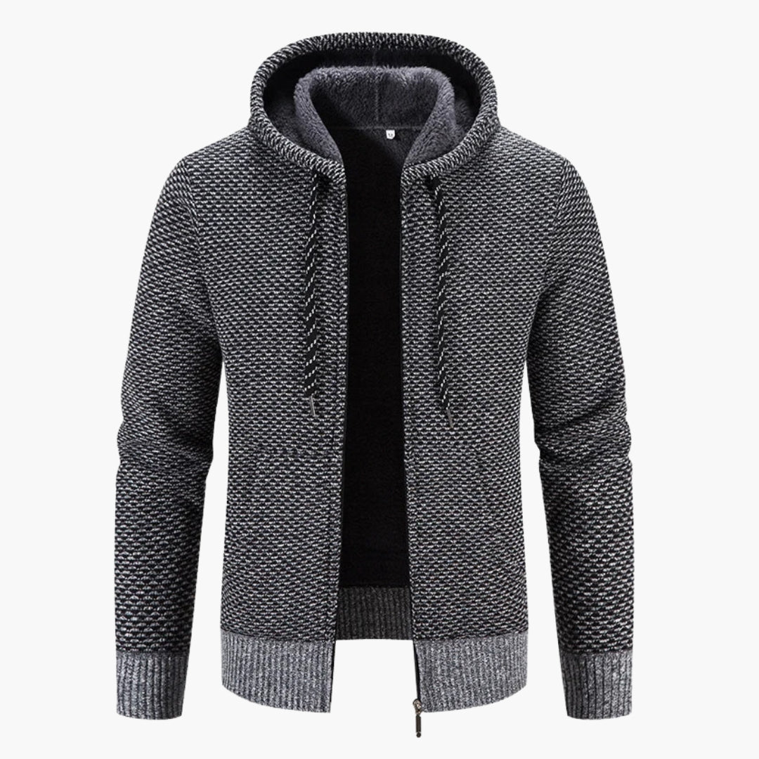 Cardigan con zip da uomo lavorato a maglia con cappuccio