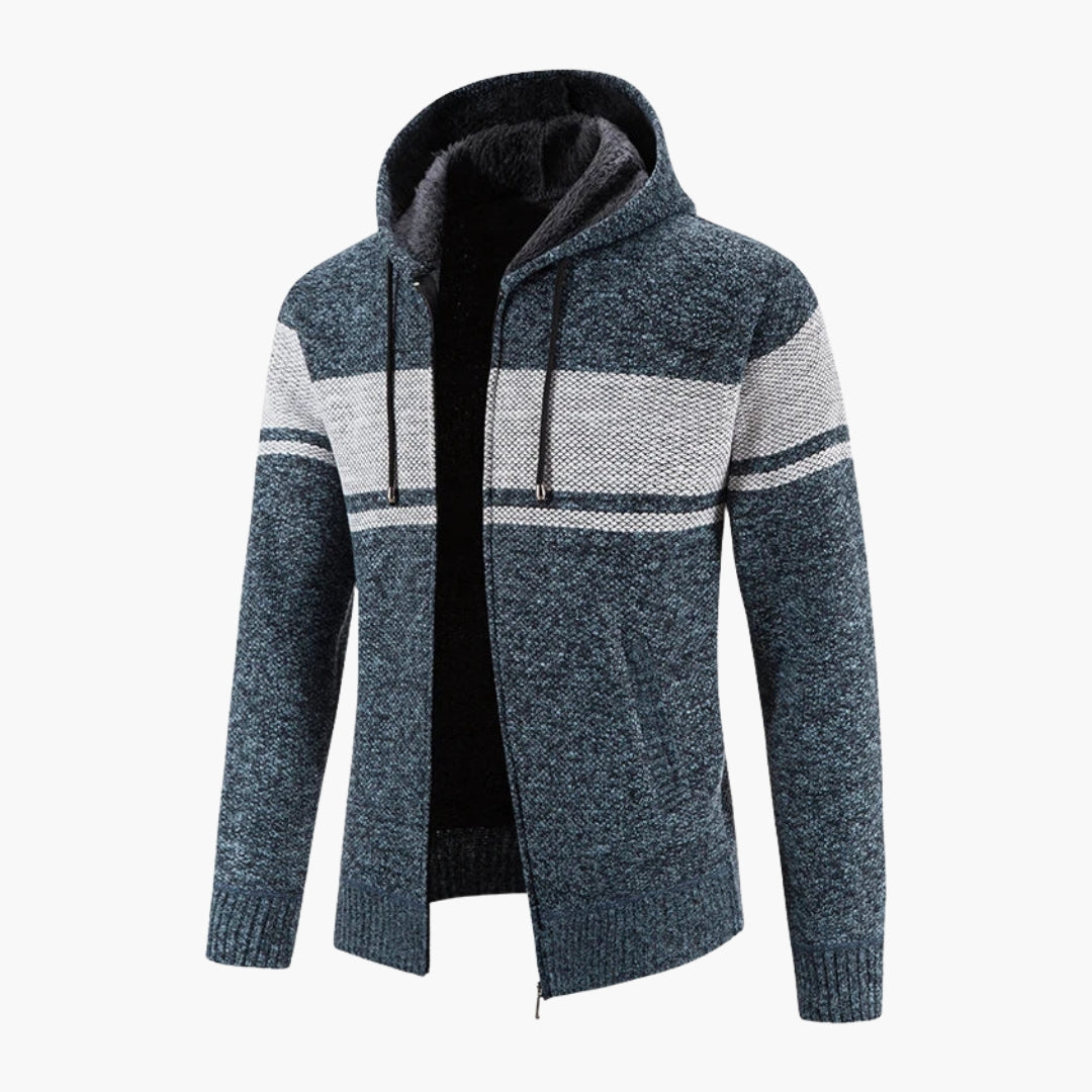 Cardigan con zip da uomo lavorato a maglia con cappuccio