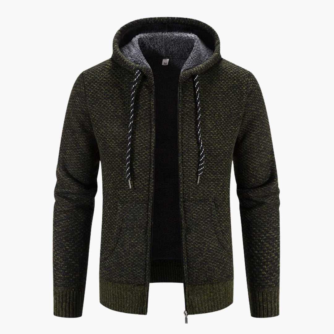 Cardigan con zip da uomo lavorato a maglia con cappuccio