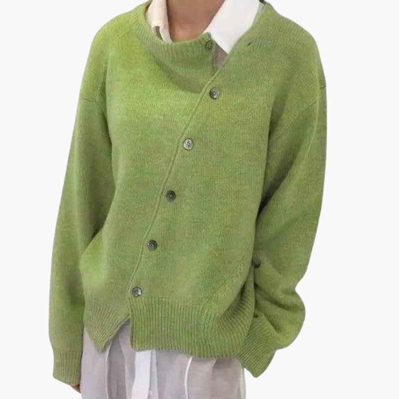 Cardigan en maille pour femme avec boutons asymétriques et col rond