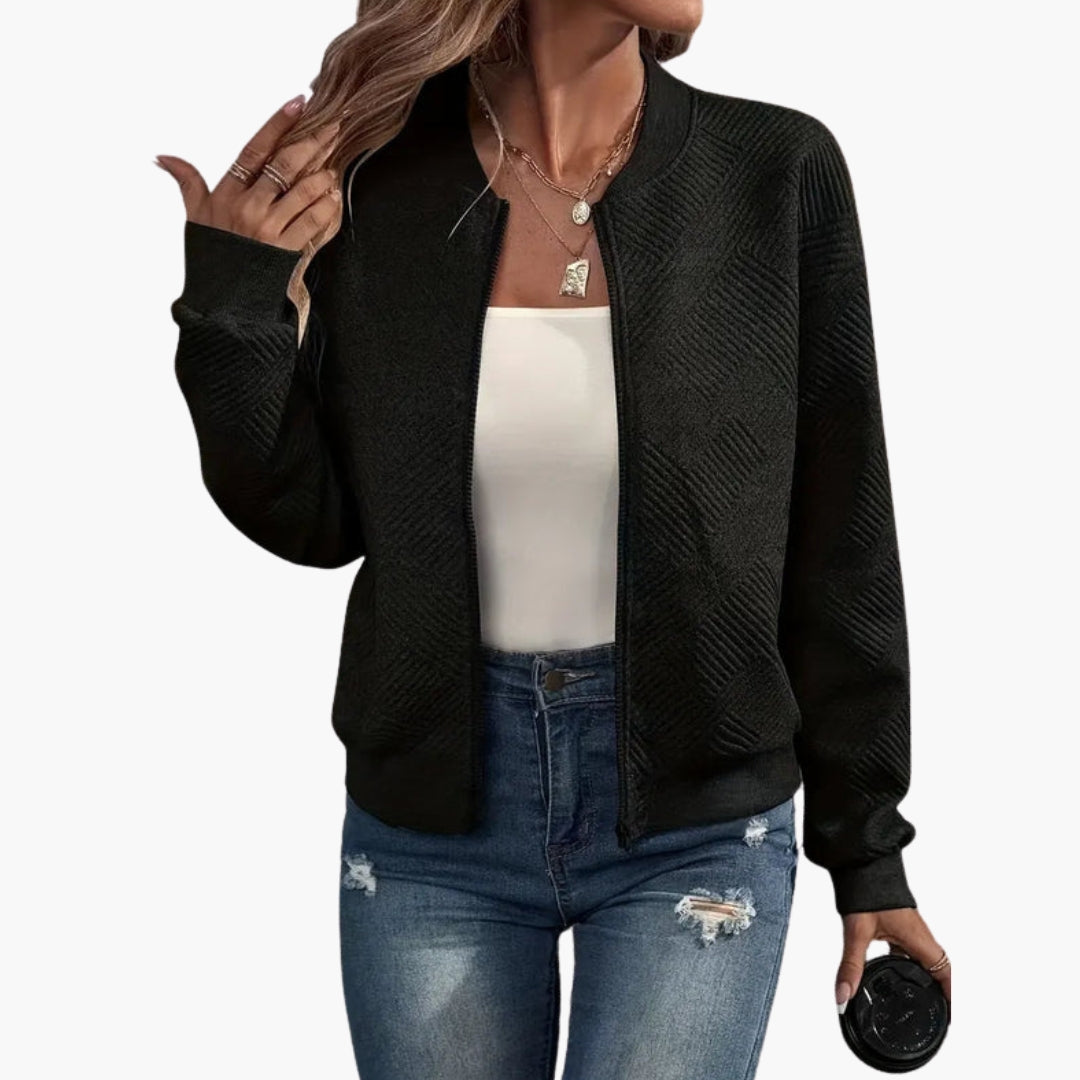 Cardigan femme à fermeture zippée et ourlet côtelé