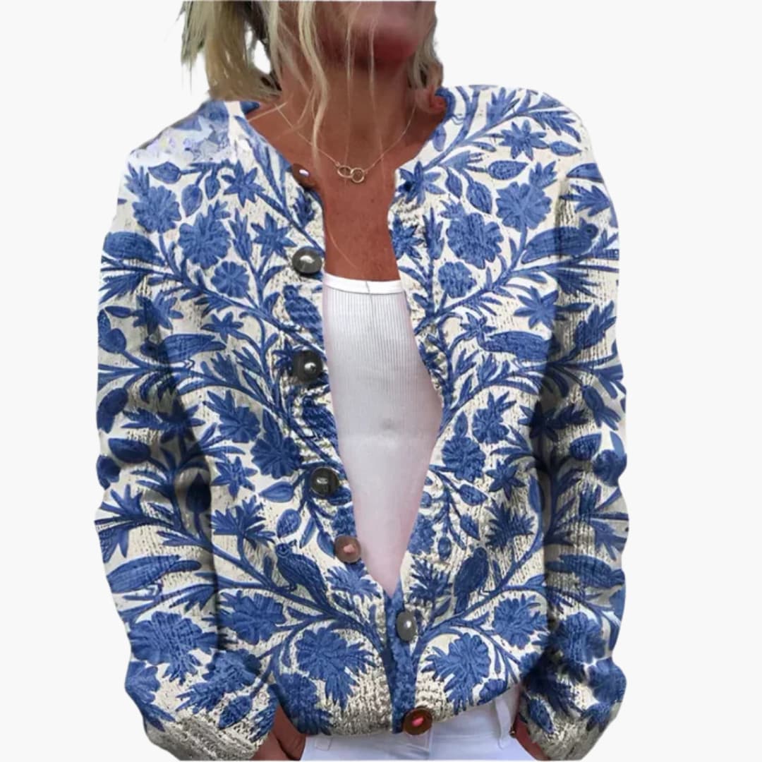 Women's floral patterned cardigan with button closure