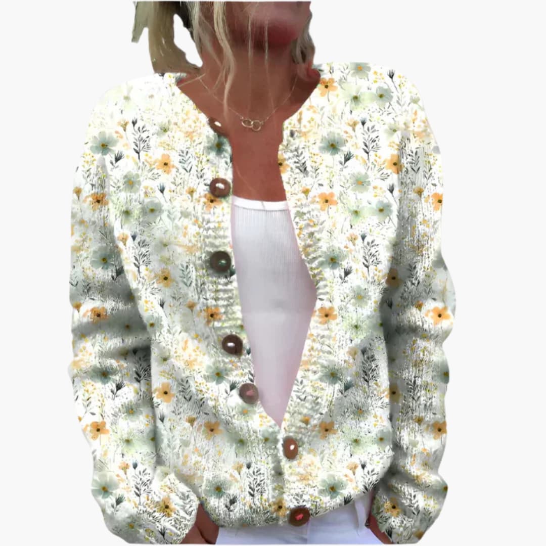 Women's floral patterned cardigan with button closure
