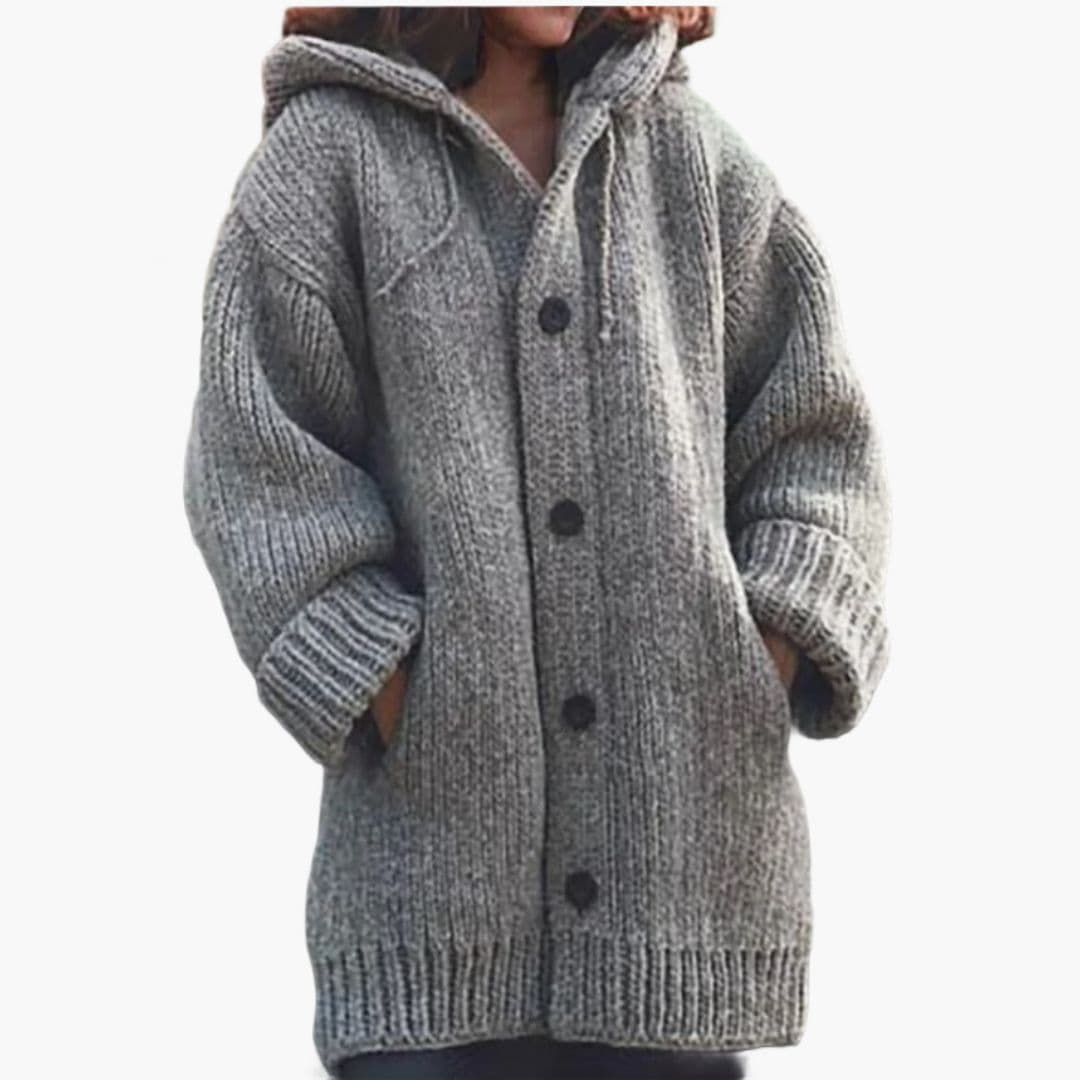 Cardigan femme capucheet avec Boutonné et coupe ample