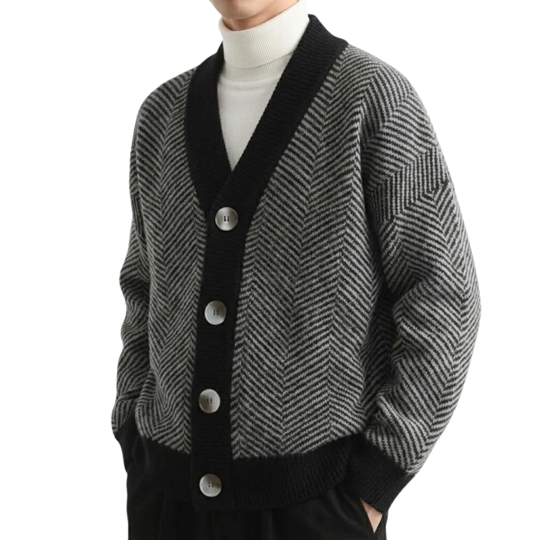 Cardigan homme en maille avec col V