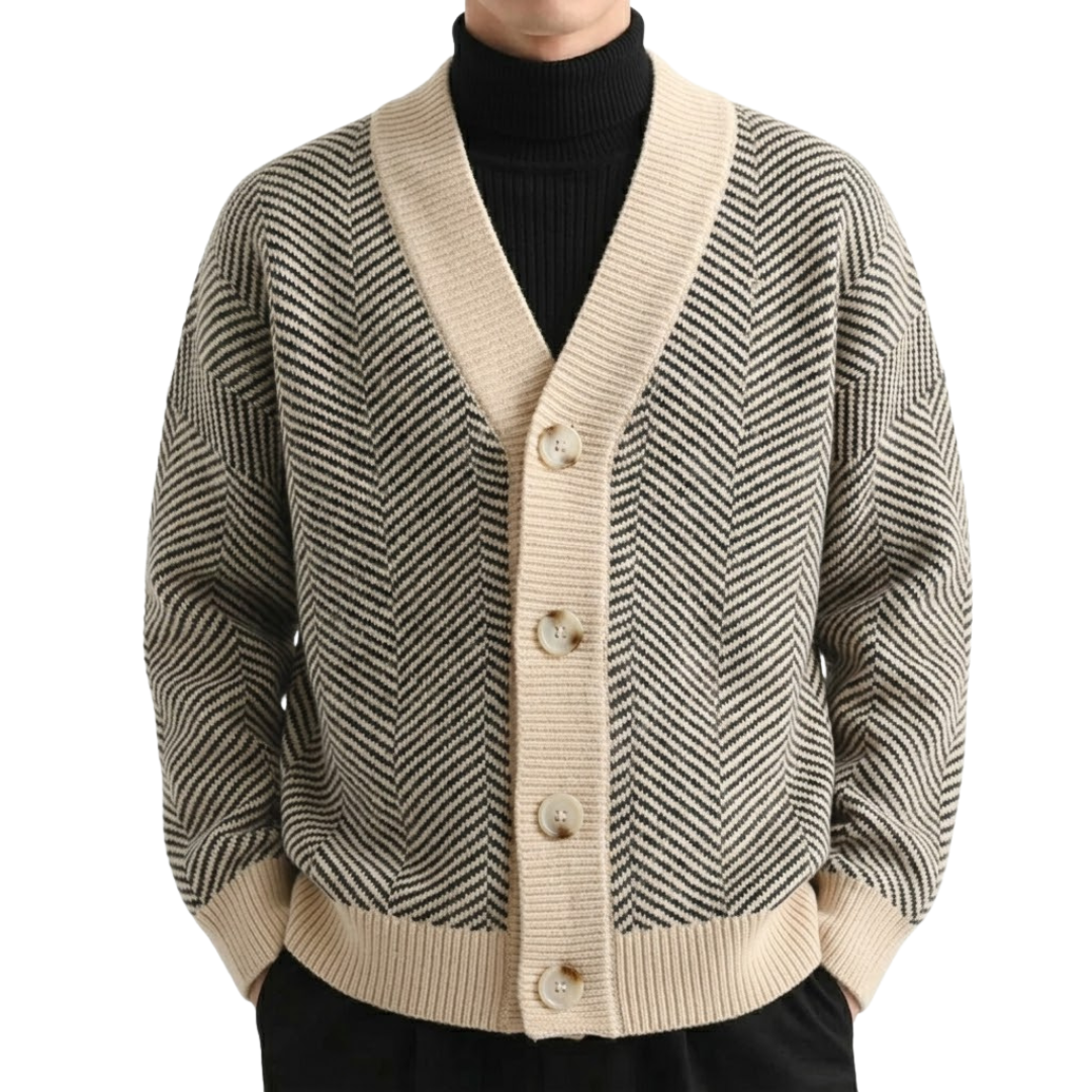 Cardigan homme en maille avec col V