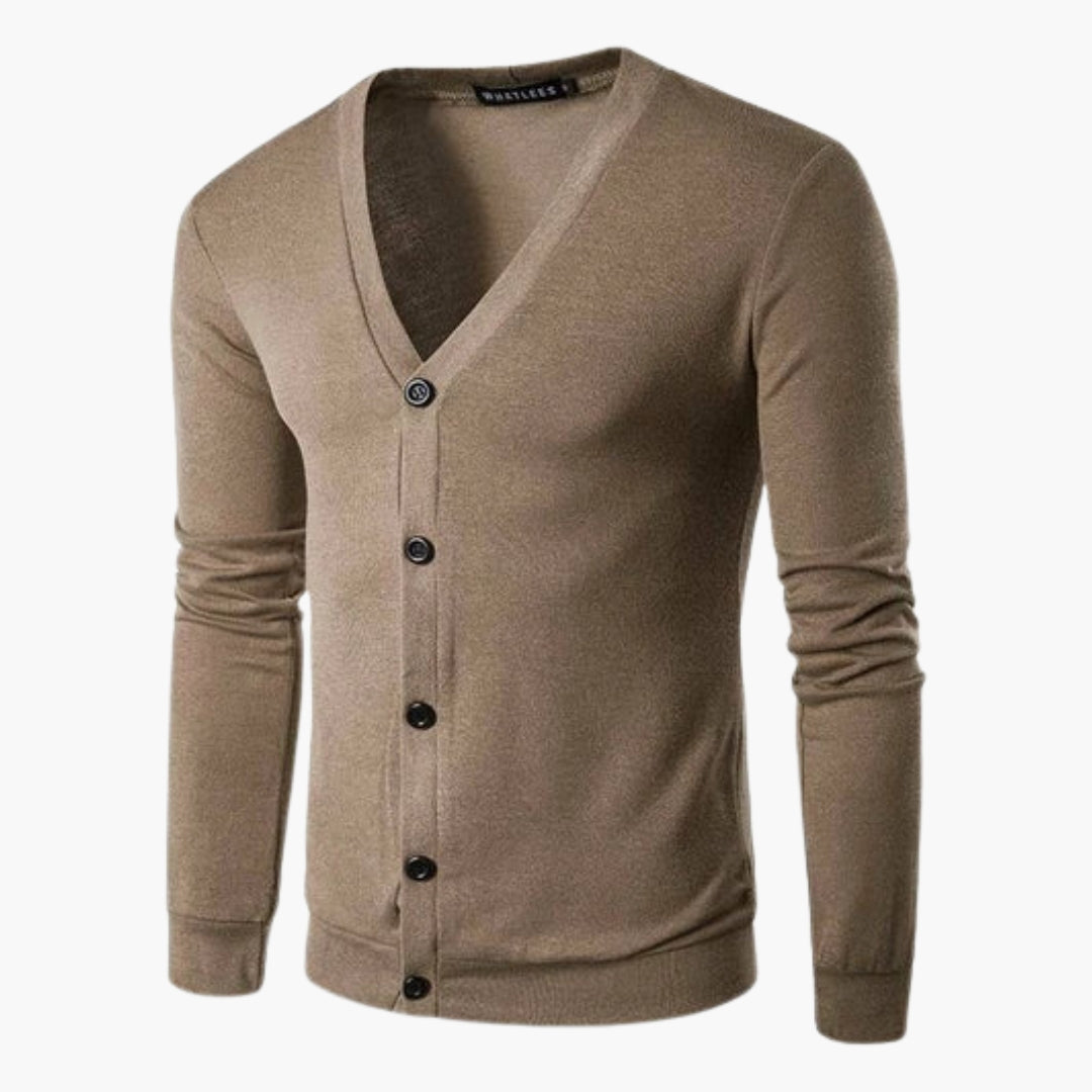 Herre cardigan i strik med åbning foran