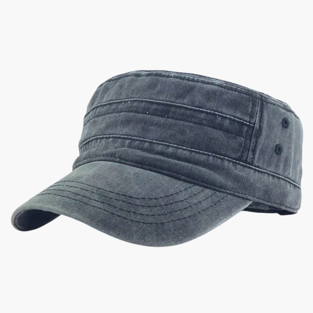 Men's cap with curved visor and side eyelets