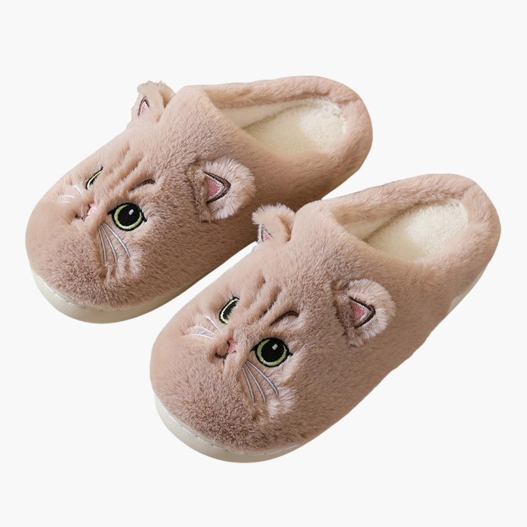 Damtofflor med kattmönster och stängd tå