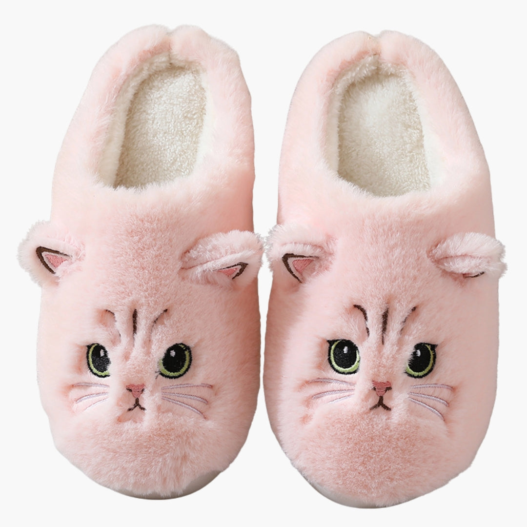 Damtofflor med kattmönster och stängd tå