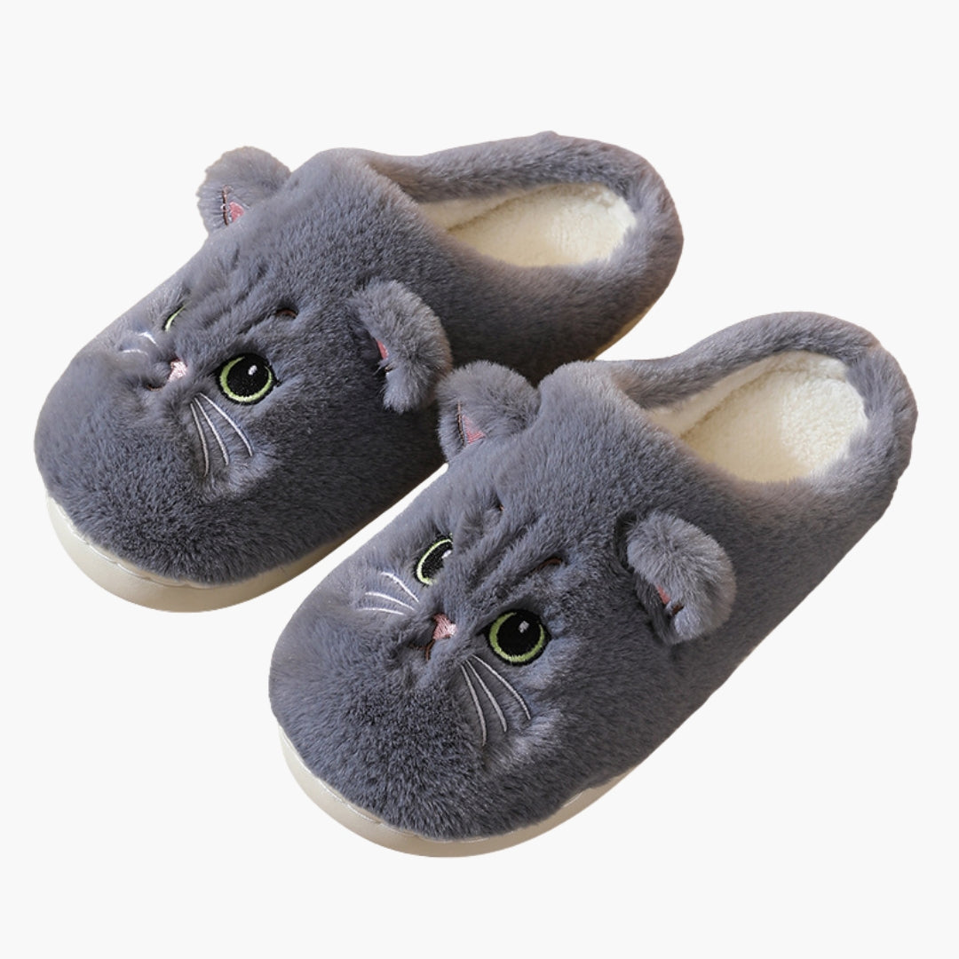 Damtofflor med kattmönster och stängd tå