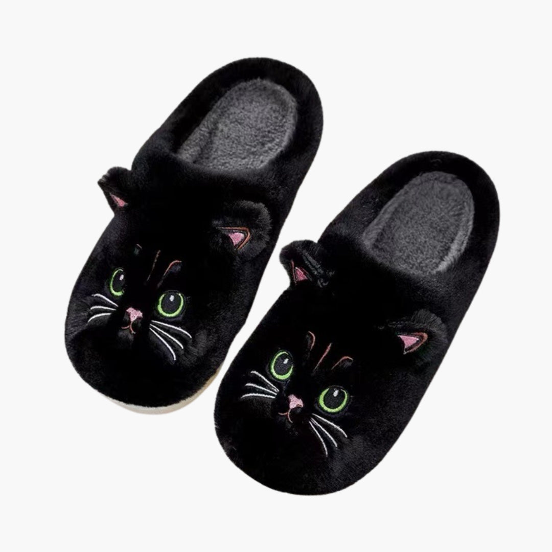 Damtofflor med kattmönster och stängd tå