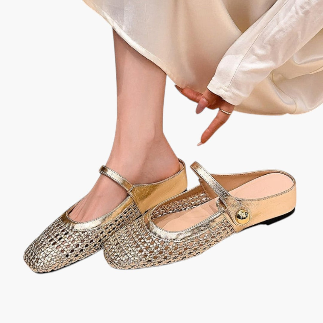 Scarpe mule da donna con tomaia intrecciata e cinturino