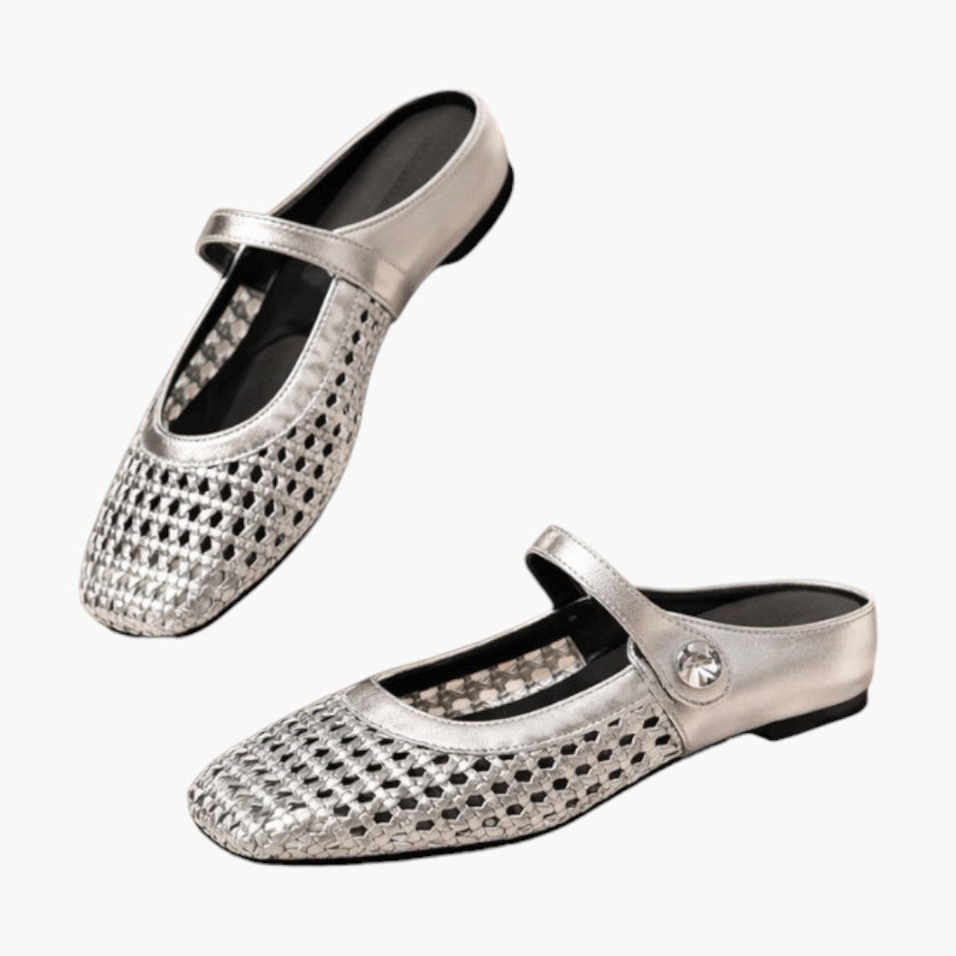 Scarpe mule da donna con tomaia intrecciata e cinturino