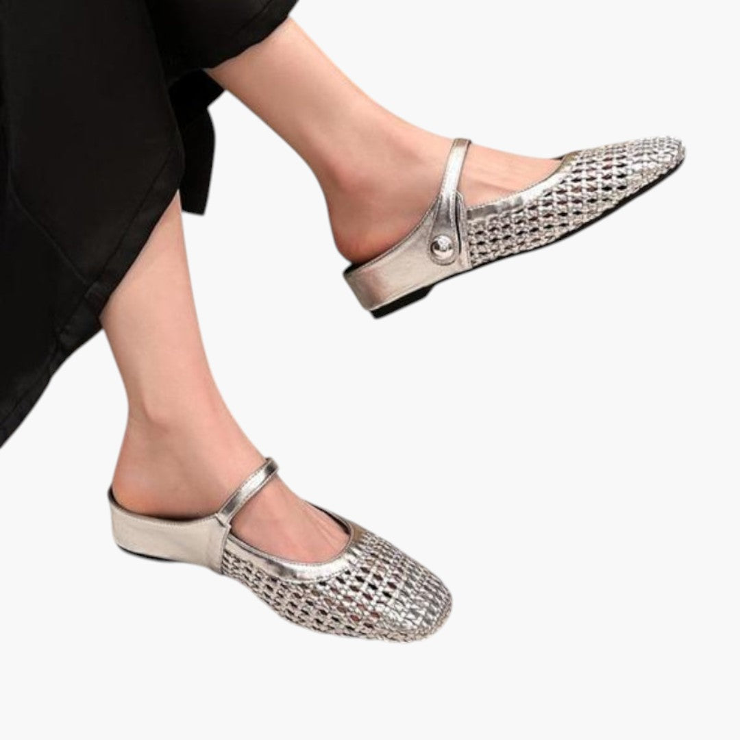 Scarpe mule da donna con tomaia intrecciata e cinturino