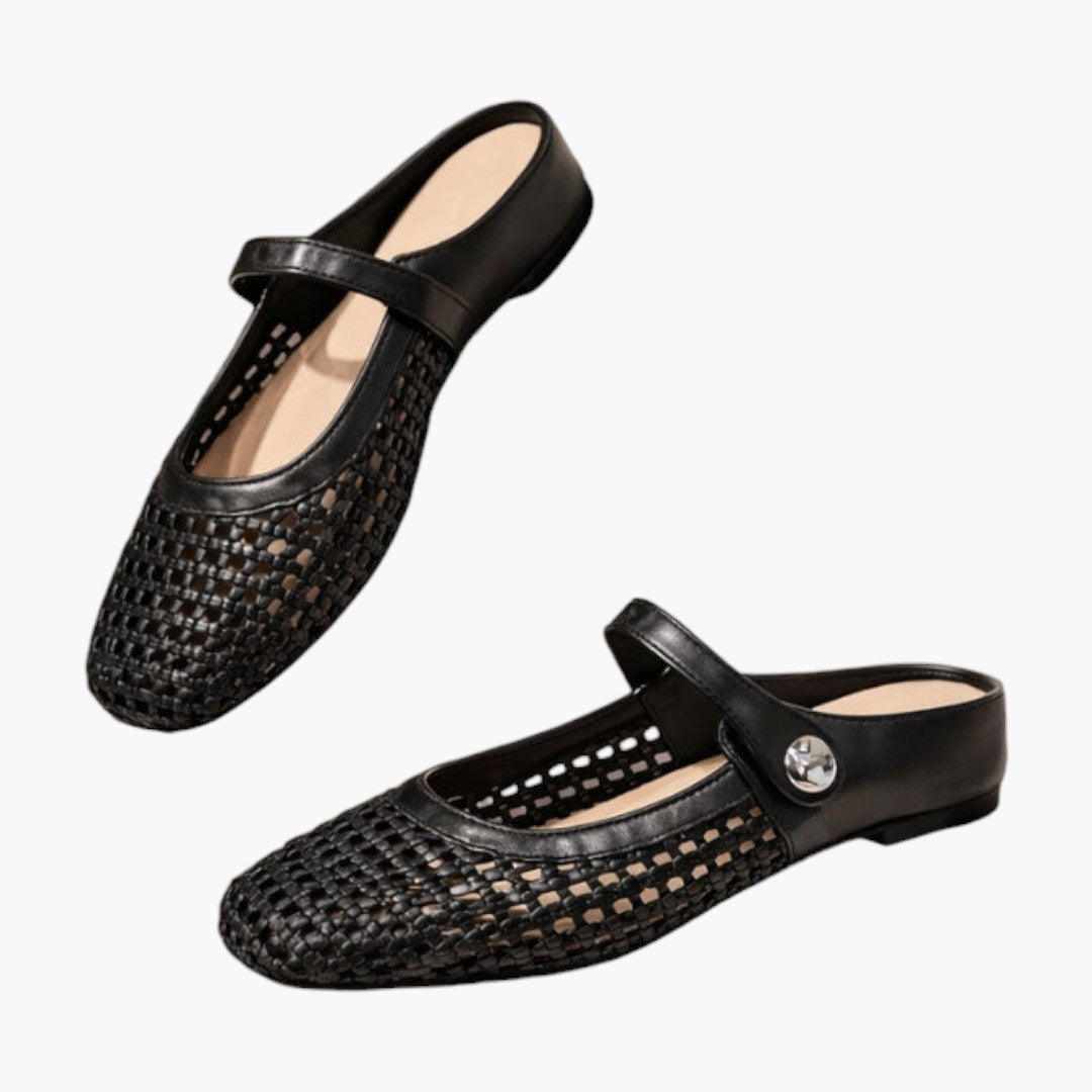 Scarpe mule da donna con tomaia intrecciata e cinturino