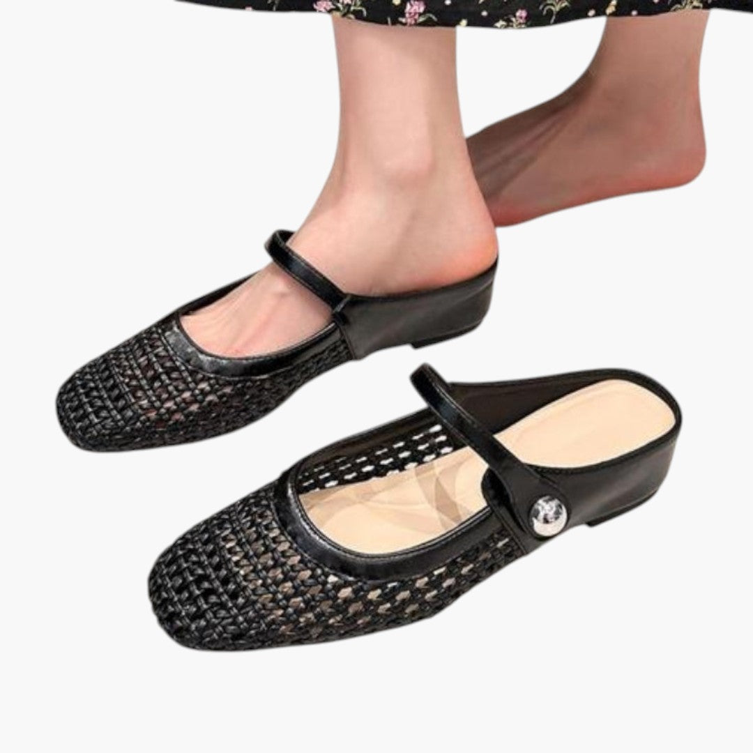 Scarpe mule da donna con tomaia intrecciata e cinturino