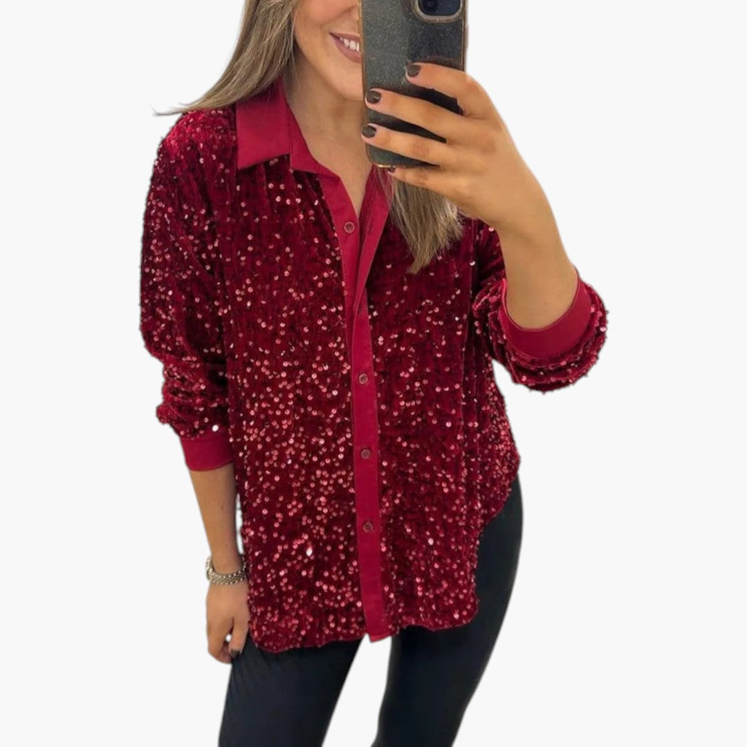Chemise Femme a Surface à Sequins et Fermeture à Boutons