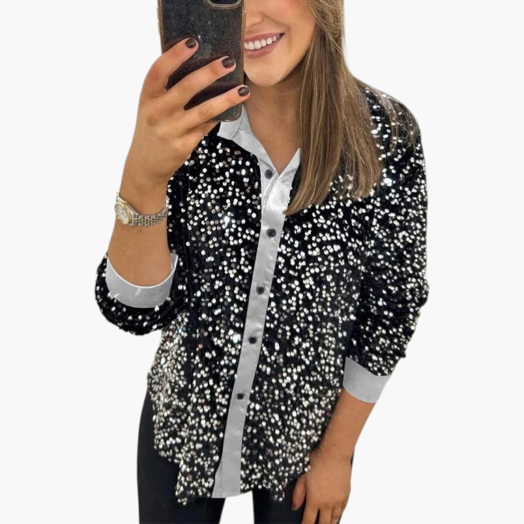 Chemise Femme a Surface à Sequins et Fermeture à Boutons