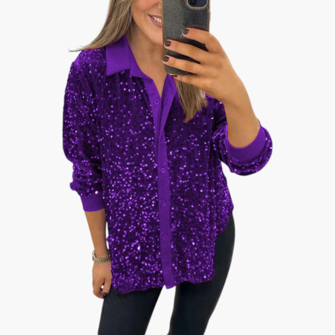 Chemise Femme a Surface à Sequins et Fermeture à Boutons