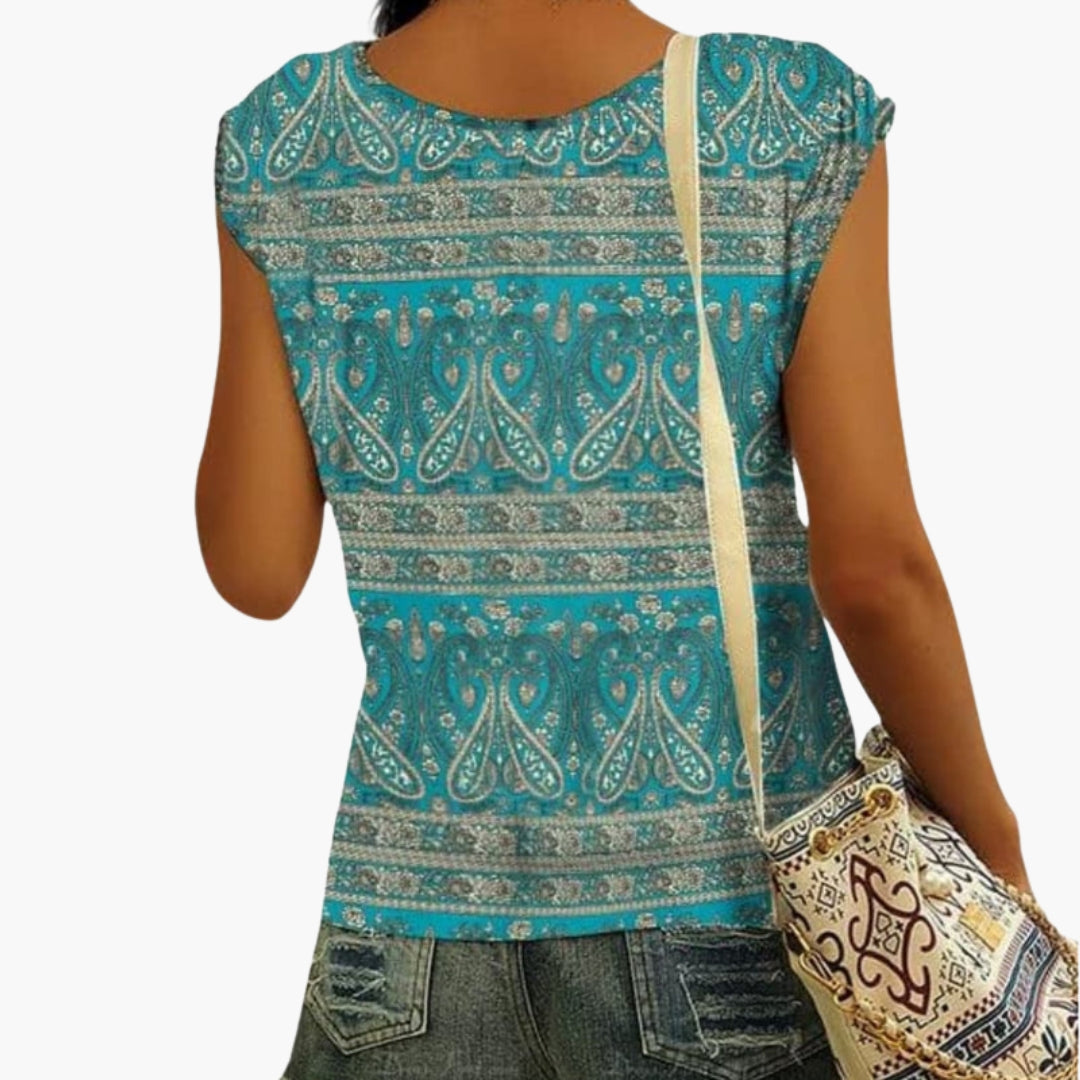 Women's Shirt with V-Neck and Short Kimono Sleeves