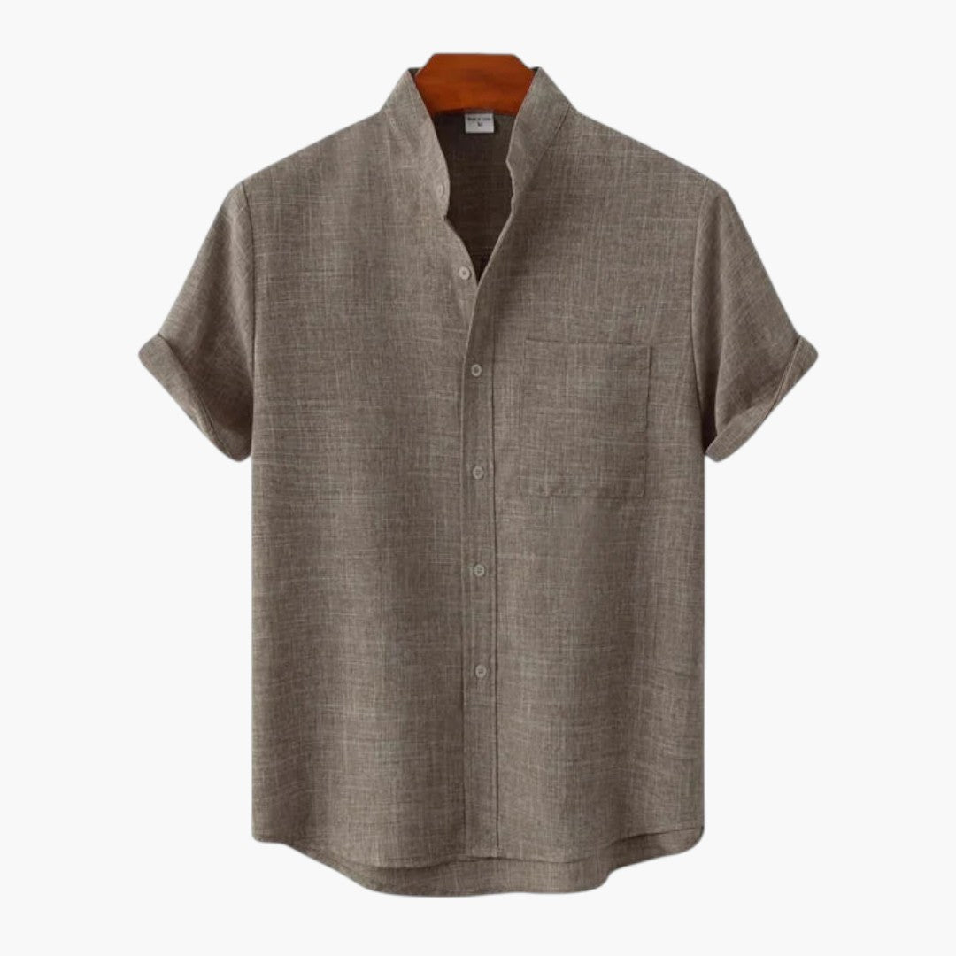 Men's Shirt with Stand-Up Collar and Short Sleeves