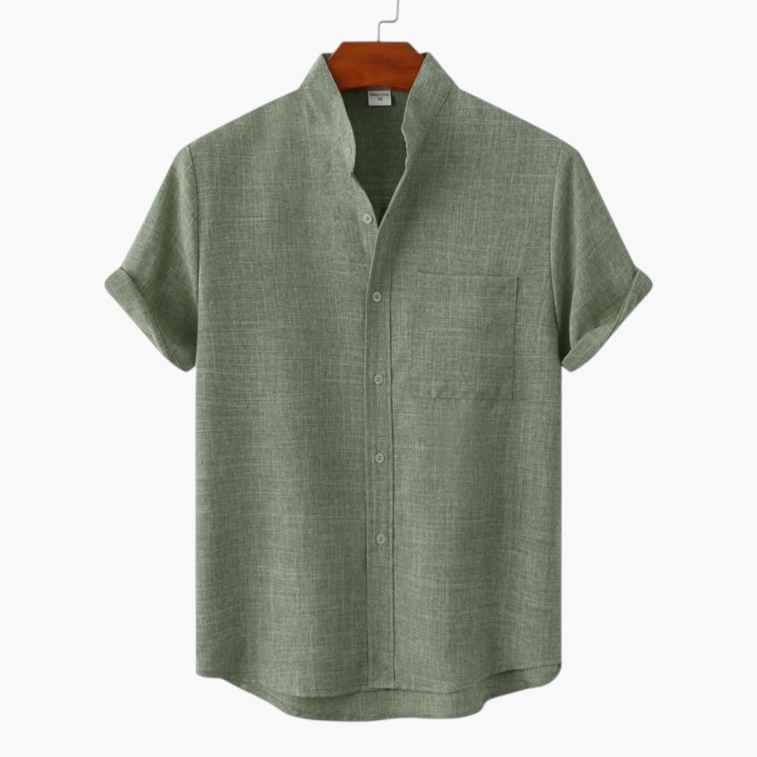 Men's Shirt with Stand-Up Collar and Short Sleeves